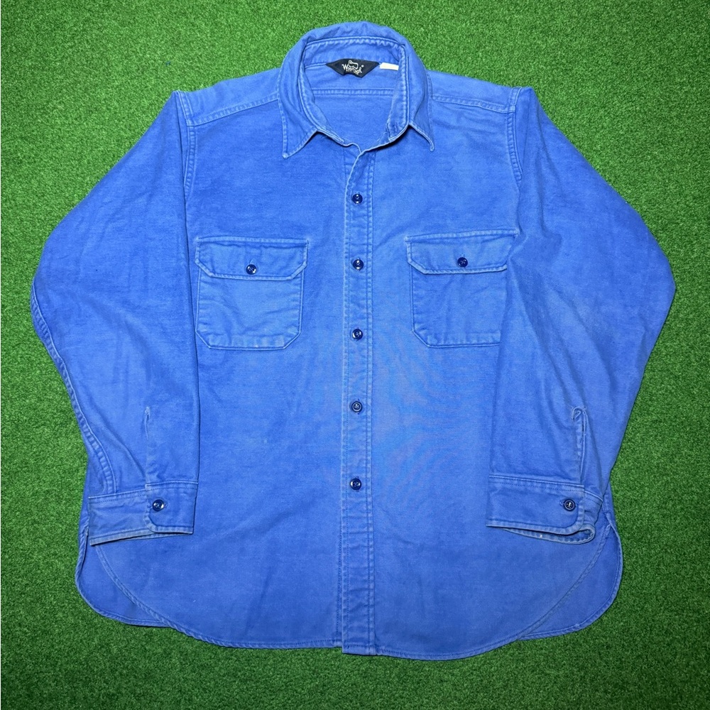 Woolrich Camois Thick Cotton Button Up 80s 90s Vintage Blue Flannel Shirt